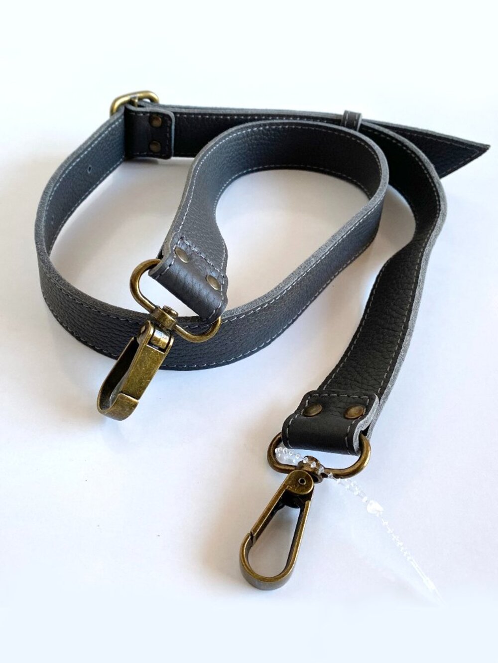 Adjustable Leather Bag Strap Gray Crossbody Shoulder Strap Brass Hardware